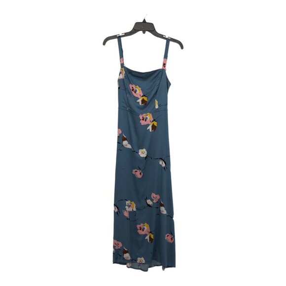 Urban Outfitters Blue Floral Layla Straight-Neck Tie-Back Midi Dress M - Picture 2 of 16